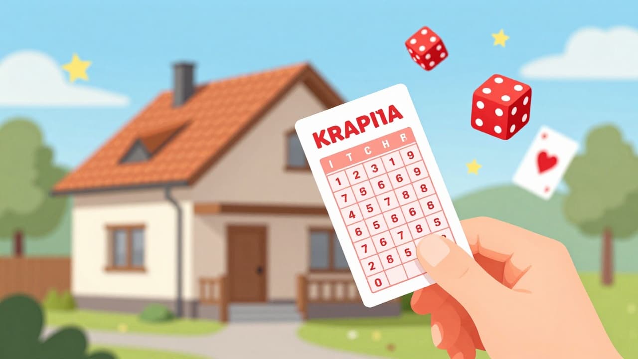 Ruka s dobitnom kartenom ispred renovirane kuće