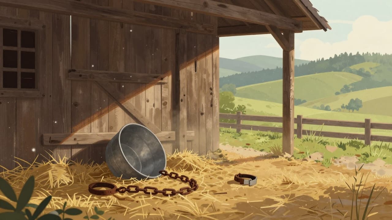 Abandoned chain and collar on straw