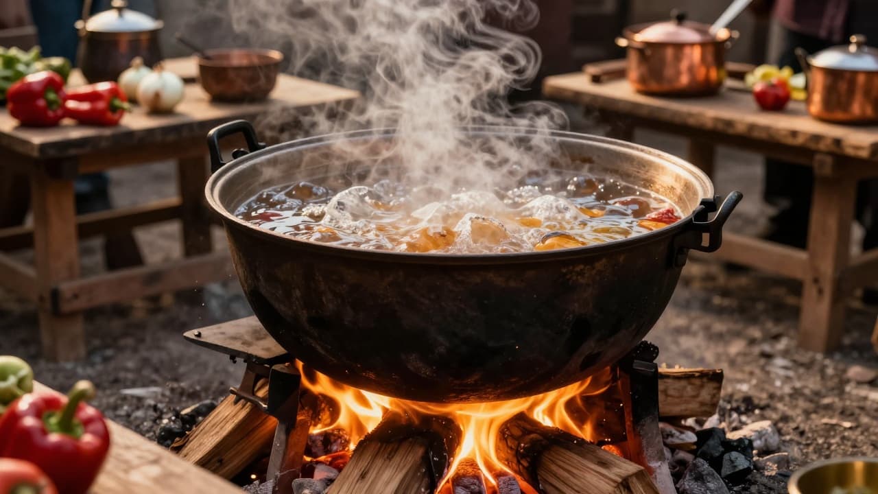 Kuhani goveđi gulaš u tradicionalnom loncu